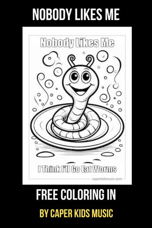 Link to a Free coloring page of a Funny worm on a dinner plate for the song Nobody Likes Me