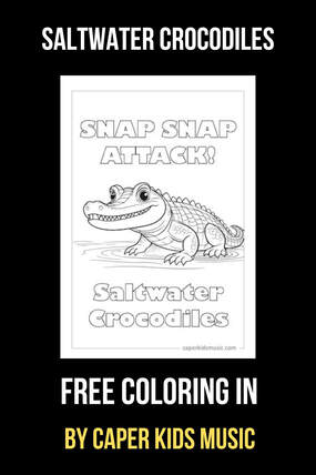 A coloring page of a saltwater crocodile for the song Saltwater Crocodiles