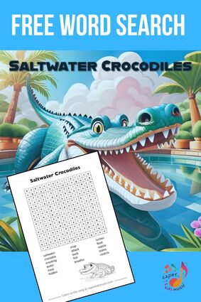 A link to download a free word search about saltwater crocodiles